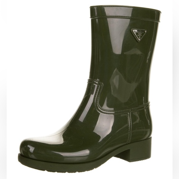 Authentic PRADA SPORT GREEN Rubber Women's Boots Sz 39 (US 9) RARE MILITARY - Picture 3 of 11